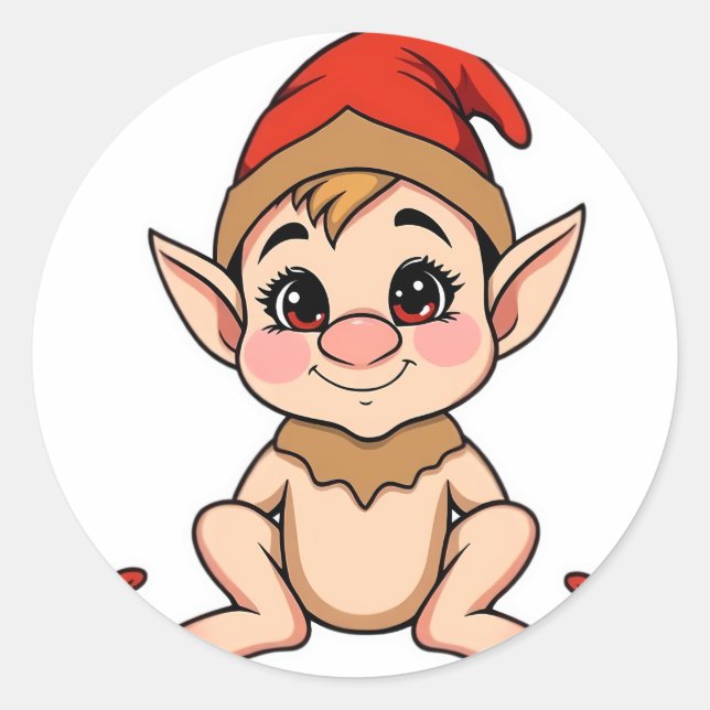 Adorable Baby Elf Sticker / Cartoon Christmas  (Front)