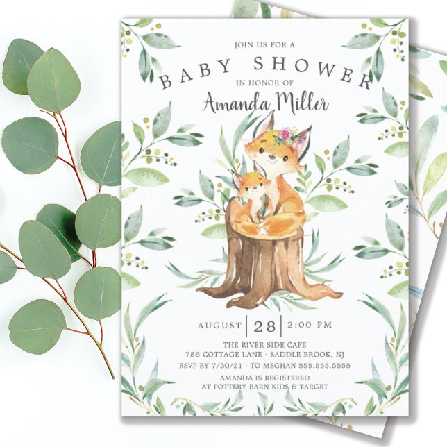 Adorable Baby Fox and Mum Baby Shower Invitation (Creator Uploaded)