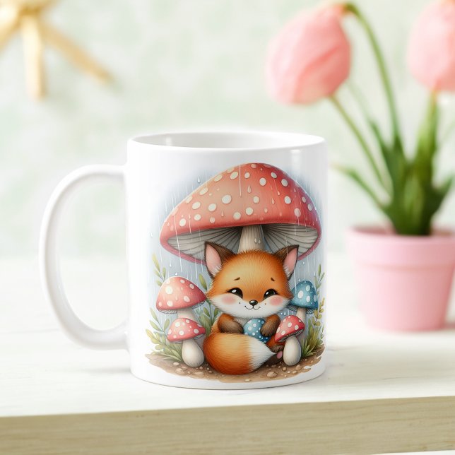 Adorable Baby Fox Under Mushroom Umbrella Coffee Mug (Creator Uploaded)