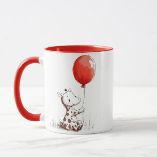 Adorable Baby Giraffe with Red Balloon Mug