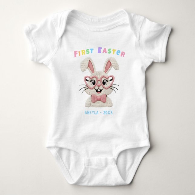 Adorable Baby Girl Boy First Easter Bunny Bodysuit (Front)