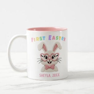 Adorable Baby Girl Boy First Easter Bunny Name Two-Tone Coffee Mug