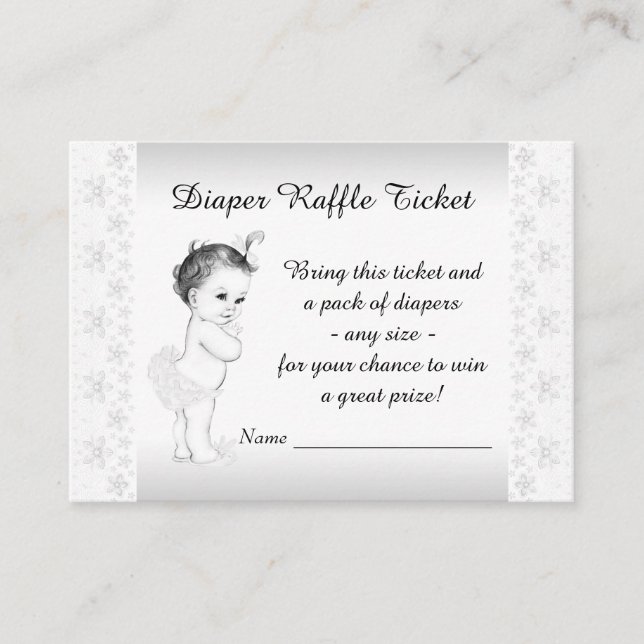 Adorable Baby Girl Diaper Raffle Ticket Enclosure Card (Front)