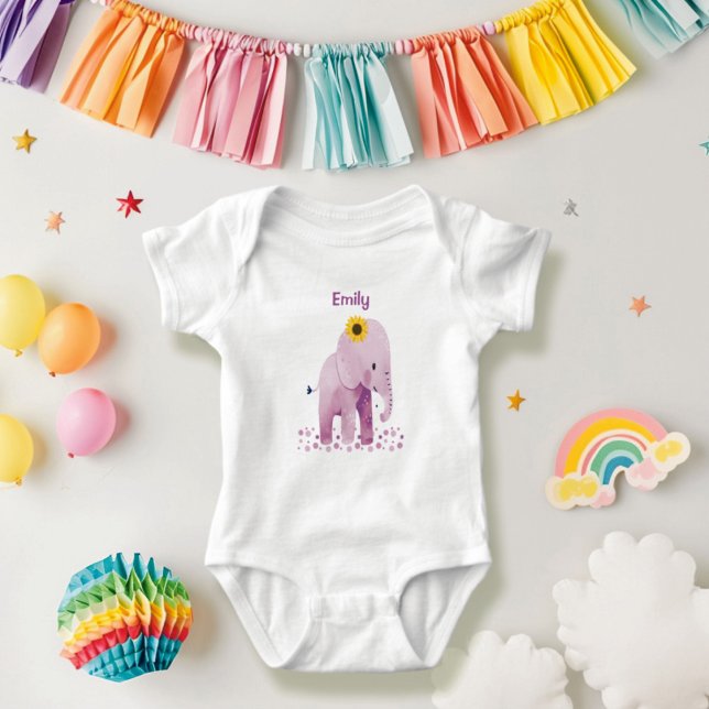 Adorable Baby Girl Elephant With Name Bodysuit (Creator Uploaded)