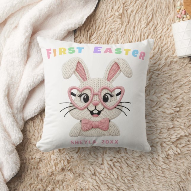 Adorable Baby Girl First Easter Bunny Name Cushion (Blanket)
