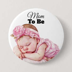 Adorable Baby Girl Watercolor Mum To Be 7.5 Cm Round Badge