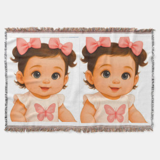adorable baby girl with pink bows blanket
