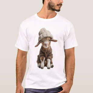 Adorable Baby Goat in Cosy Winter Knitted Outfit T-Shirt
