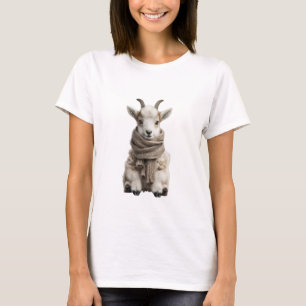 Adorable Baby Goat with Cosy Scarf Illustration T-Shirt