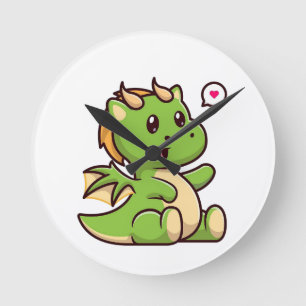 Adorable Baby Green Dragon Round Clock