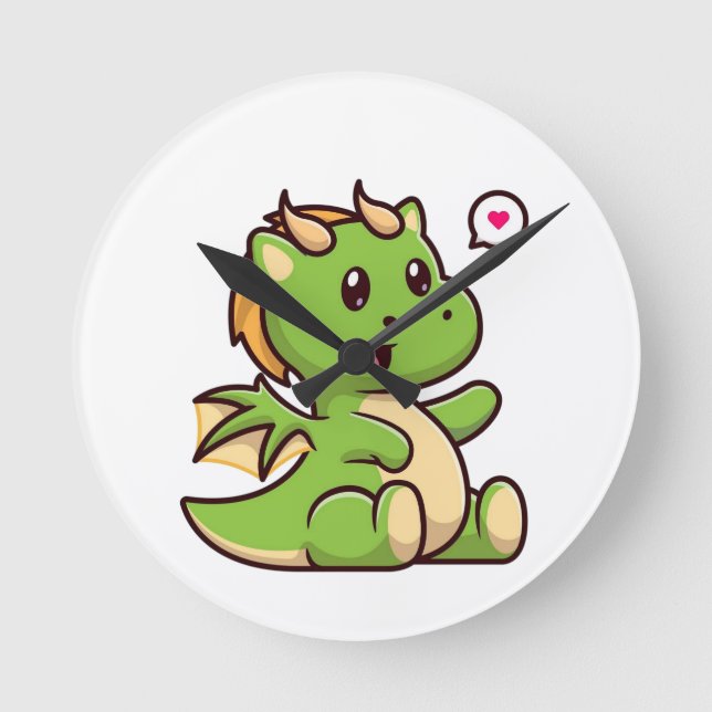 Adorable Baby Green Dragon Round Clock (Front)