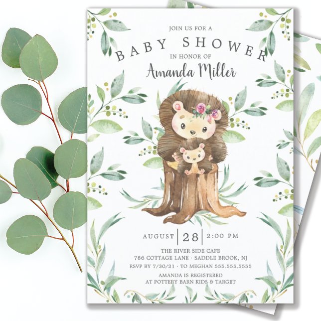 Adorable Baby Hedgehog and Mum Baby Shower  Invita Invitation (Creator Uploaded)