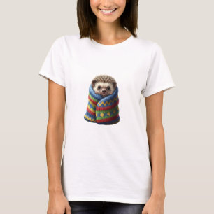Adorable Baby Hedgehog Wrapped in a Colourful Knit T-Shirt