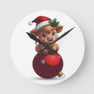 adorable baby highland cow sitting round clock