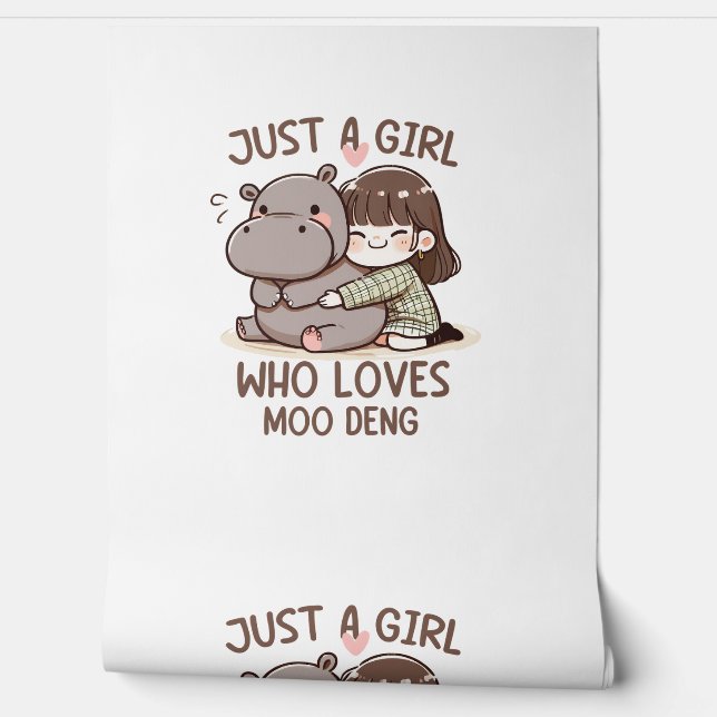 Adorable Baby Hippo, Jus A Girl Who Loves Moo Deng Wallpaper (Unrolling)