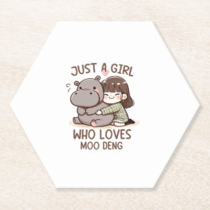 Adorable Baby Hippo Just A Girl Who Loves Moo Deng Paper Coaster