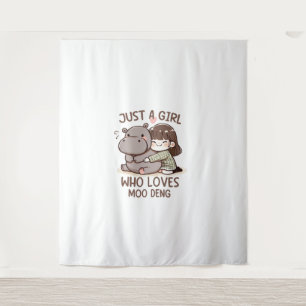Adorable Baby Hippo Just A Girl Who Loves Moo Deng Tapestry