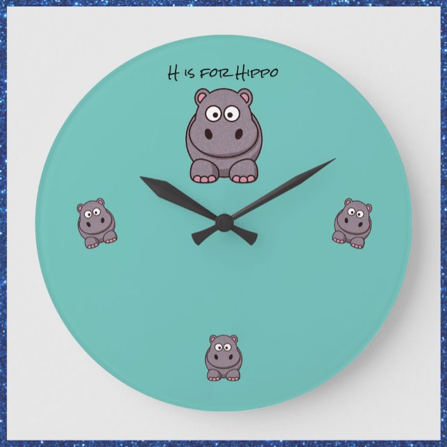 Adorable Baby Hippo Teal Bllue Wall Clock (Creator Uploaded)