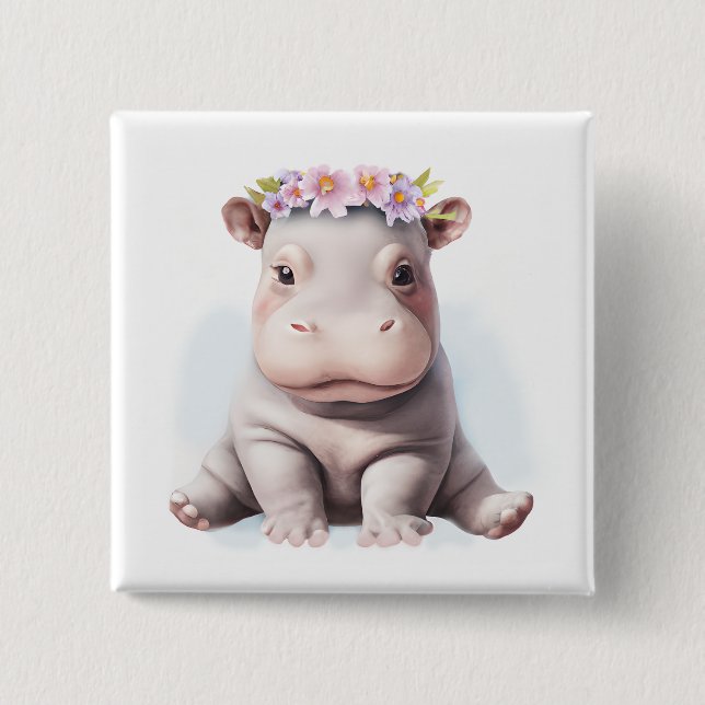 Adorable Baby Hippopotamus 15 Cm Square Badge (Front)