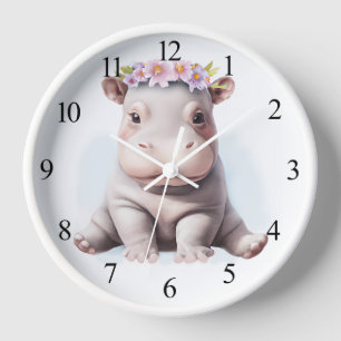 Adorable Baby Hippopotamus Clock