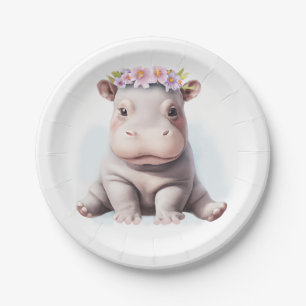 Adorable Baby Hippopotamus Paper Plate
