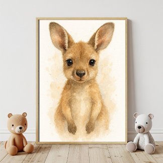 Adorable Baby Kangaroo Watercolor Art Poster