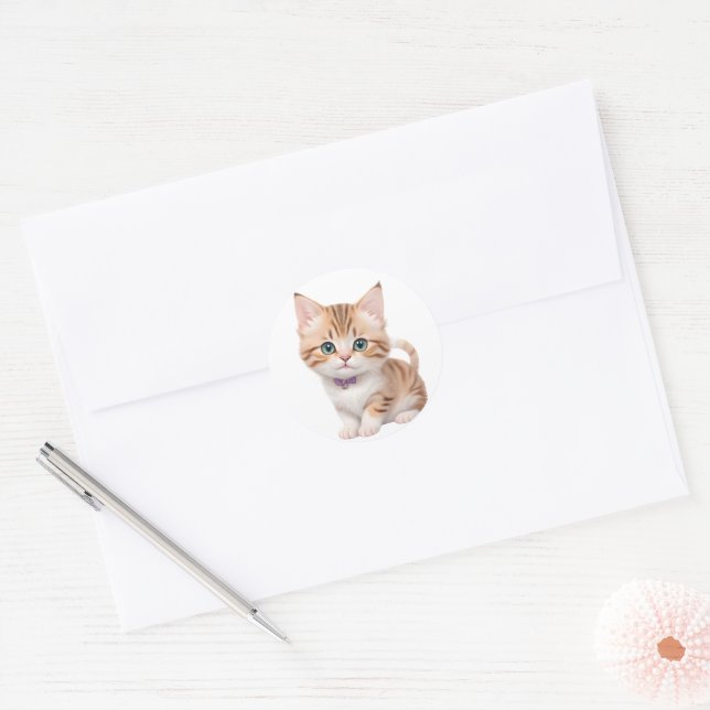Adorable Baby Kitten Design  Classic Round Sticker (Envelope)