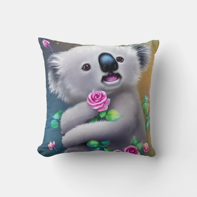 Adorable Baby Koala Bear with Flowers Cushion (Front)