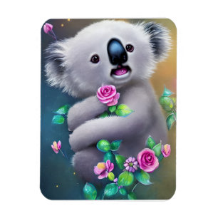 Adorable Baby Koala Bear with Flowers Magnet