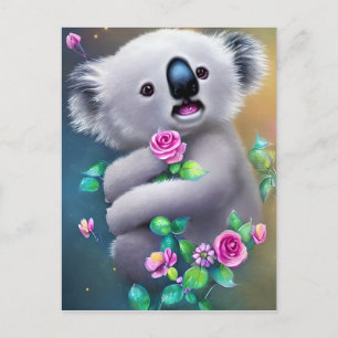Adorable Baby Koala Bear with Flowers Postcard