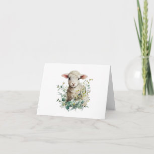 Adorable Baby Lamb with Flowers BLANK Card