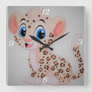 Adorable Baby Leopard  Square Wall Clock