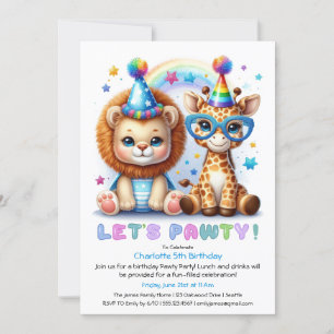 Adorable Baby Lion & Giraffe Birthday Invitation
