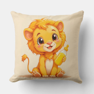 Adorable Baby Lion Holding Bottle Cushion