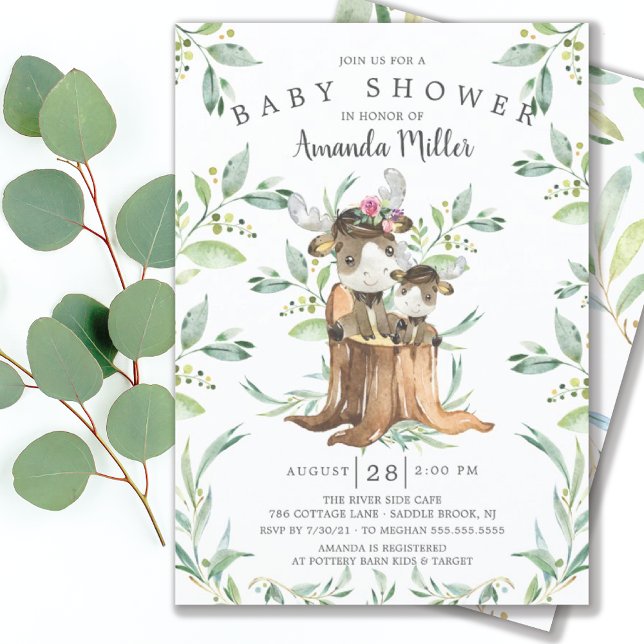 Adorable Baby Moose and Mum Baby Shower  Invitation (Creator Uploaded)