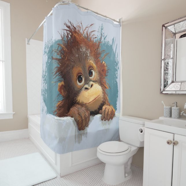 Adorable Baby Orangutan Portrait Shower Curtain (In Situ)
