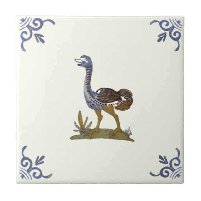 Adorable Baby Ostrich Bird Repro Antique Delft Ceramic Tile (Front)