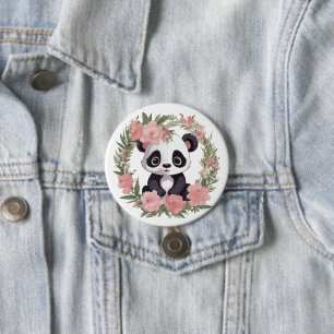 Adorable Baby Panda Bear with Flowers 7.5 Cm Round Badge