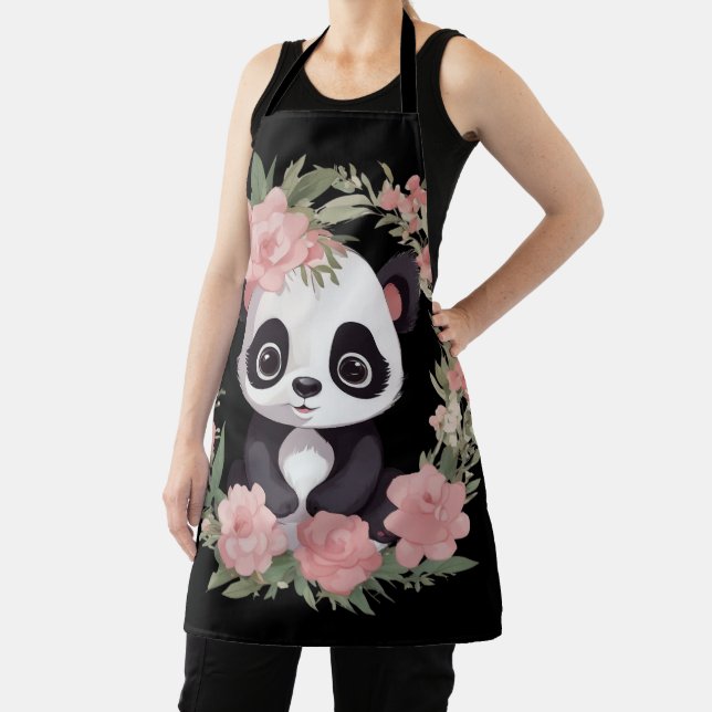 Adorable Baby Panda Bear with Flowers Apron (Insitu)