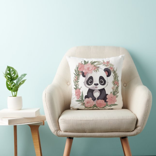 Adorable Baby Panda Bear with Flowers Cushion (Chair)