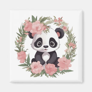 Adorable Baby Panda Bear with Flowers Magnet