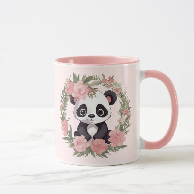 Adorable Baby Panda Bear with Flowers Mug (Right)