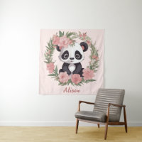 Adorable Baby Panda Bear with Flowers