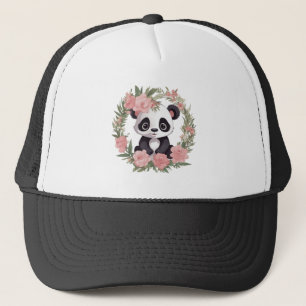 Adorable Baby Panda Bear with Flowers Trucker Hat