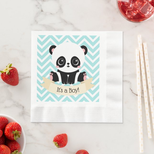 Adorable Baby Panda Blue Baby Shower Napkin (Insitu)