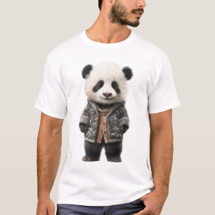 Adorable Baby Panda in Cosy Hand-Knitted Cardigan T-Shirt