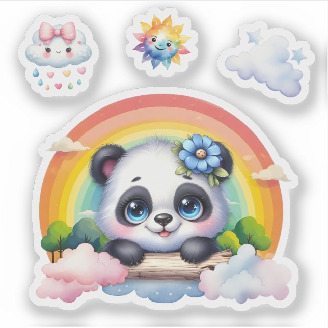Adorable Baby Panda in the Clouds. Panda Sticker  (Front)