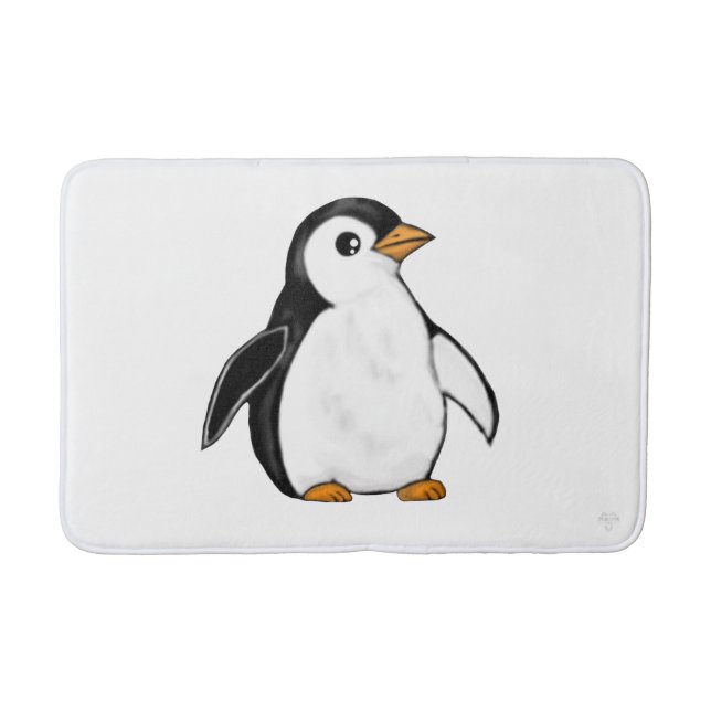 Adorable Baby Penguin Airbrush-Style Winter Art Bath Mat (Front)