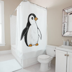 Adorable Baby Penguin Airbrush-Style Winter Art Shower Curtain