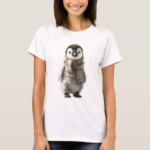 Adorable Baby Penguin in Knitted Scarf T-Shirt